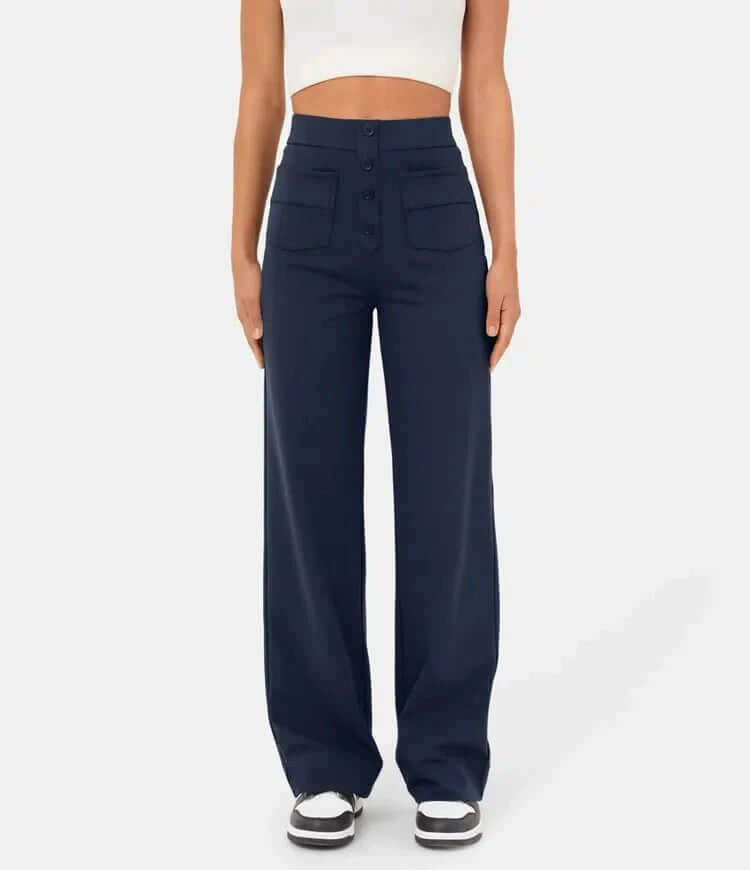 Women's High-Waisted Casual Trousers with Buttons