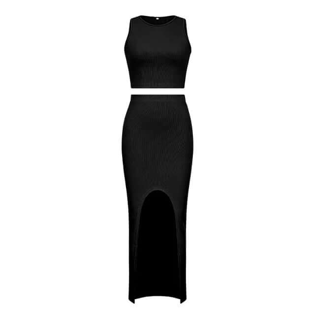 Women's Sleeveless Crop Top & Split Skirt Two-Piece Set