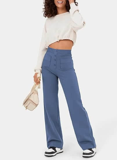 Women's High-Waisted Casual Trousers with Buttons