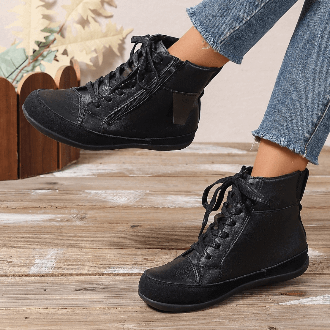 Women's Leather Ankle Boots with Side Zipper