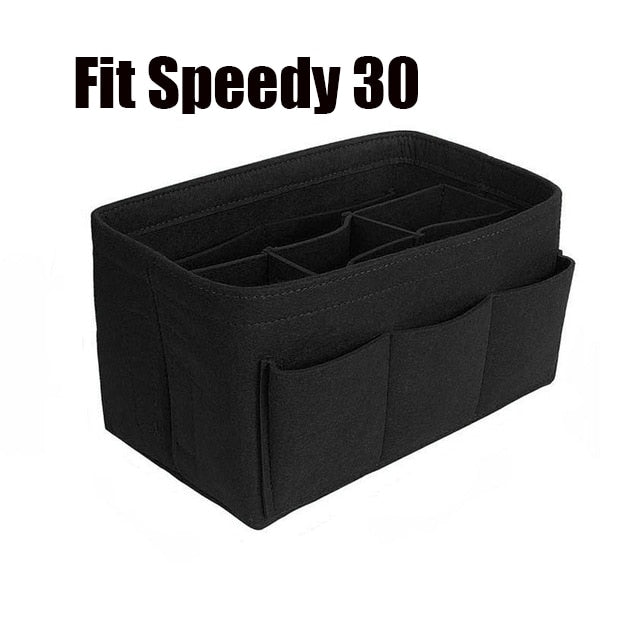 Multi-pocket felt utility organizer insert for efficient handbag storage and organization.