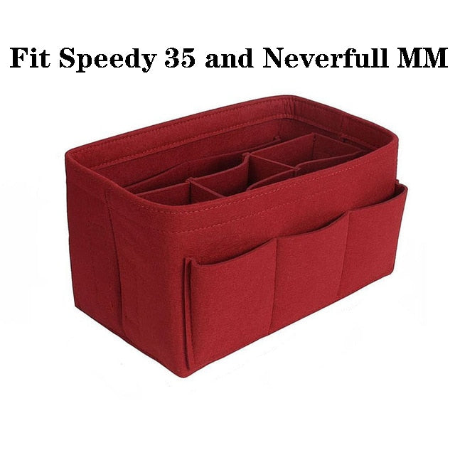 Tidy your tote with this durable felt handbag organizer insert; perfect for women's accessories.