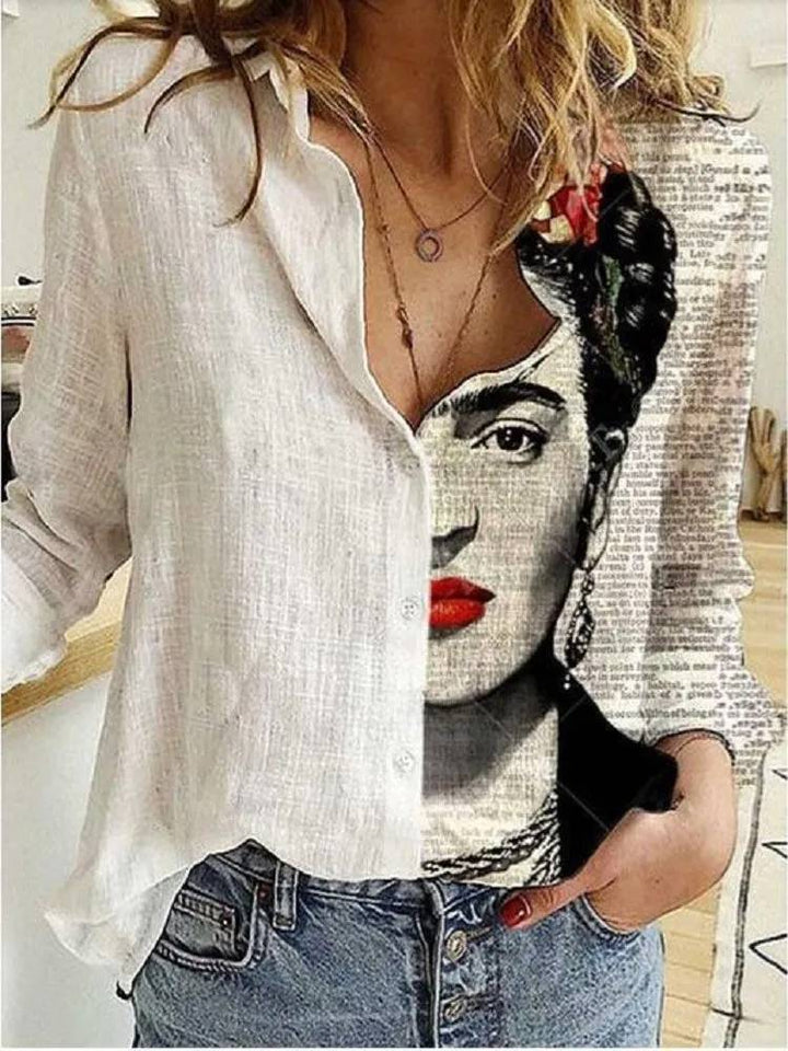 Elegant women's floral print blouse with vibrant flowers, loose fit, ideal for everyday style and comfort.