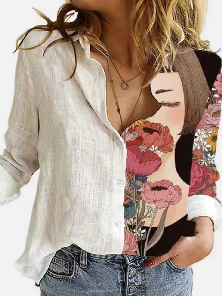 Relaxed fit women's long sleeve floral blouse, comfortable and stylish for versatile casual wear & spring fashion.