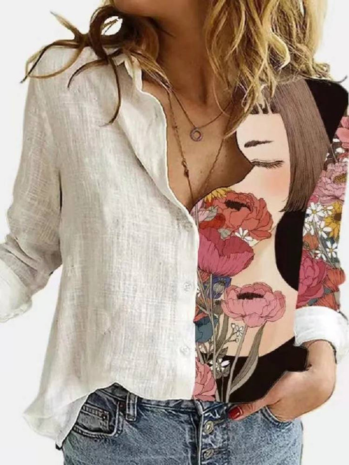 Relaxed fit women's long sleeve floral blouse, comfortable and stylish for versatile casual wear & spring fashion.