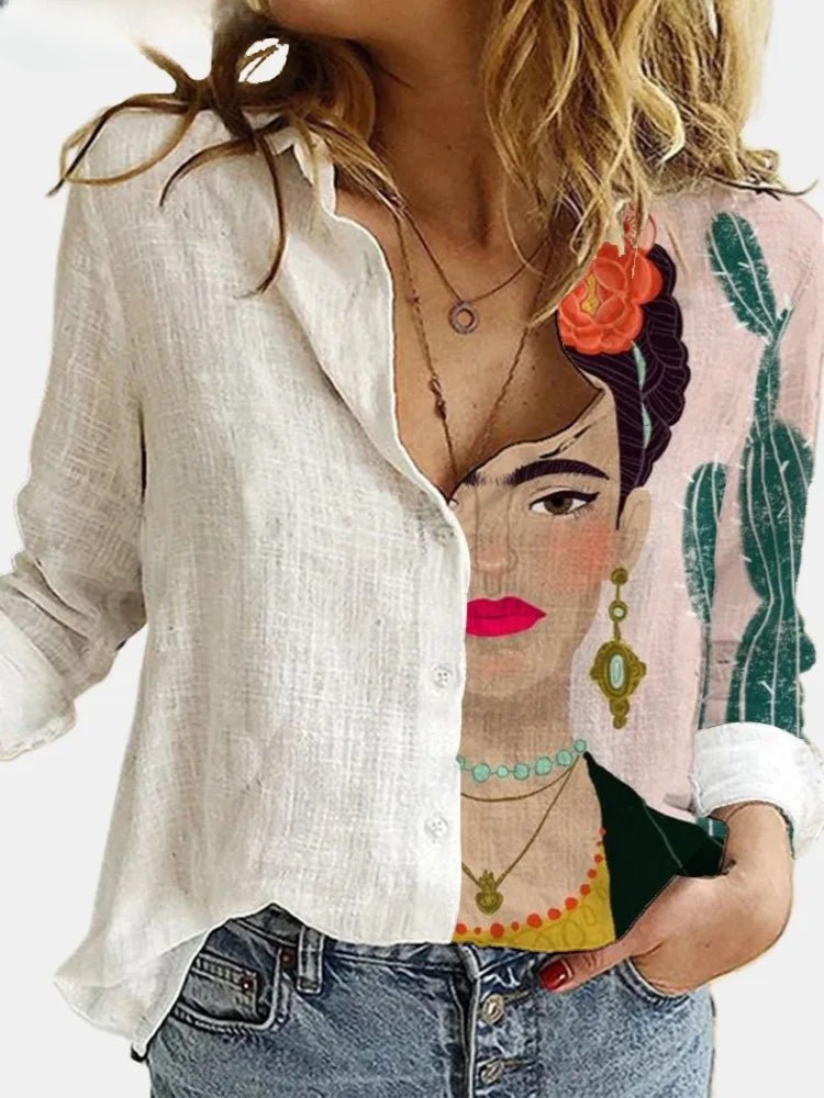 Women's chic floral print relaxed fit blouse, long sleeve, perfect for elegant casual spring wear.