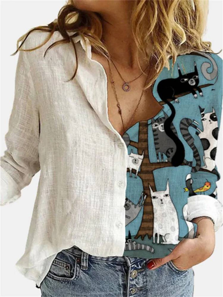Stylish women's long sleeve floral print blouse, relaxed fit for an elegant yet casual spring outfit.