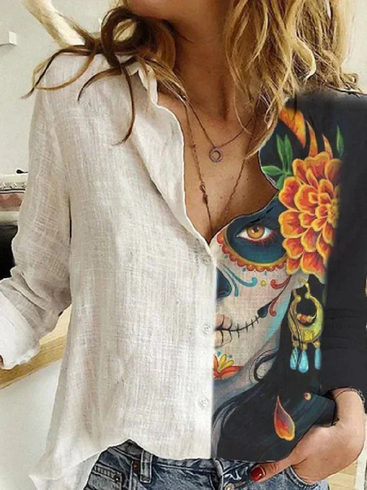 Versatile women's floral blouse, long sleeve, relaxed fit, easily styled for casual to smart spring looks.