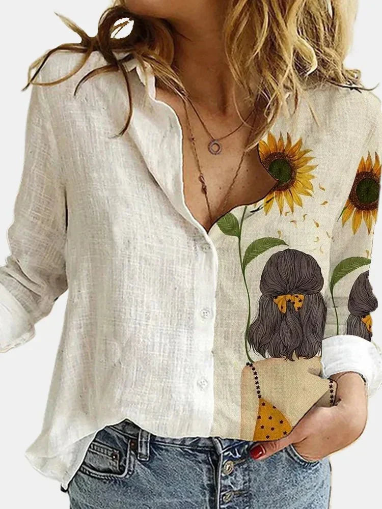 Chic women's floral blouse, an elegant long sleeve top for spring, versatile for everyday fashion & events.