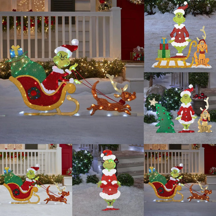 Festive Grinch Christmas decoration with LED lighting for your outdoor garden display.