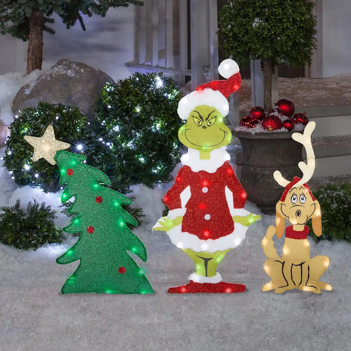 Outdoor Grinch LED decoration, a cheerful and bright addition to your Christmas garden.