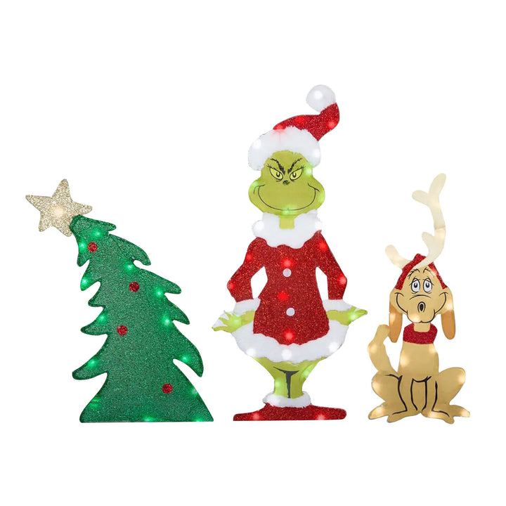 Grinch holiday garden lighting, a fun LED Christmas decoration for your outdoor space.