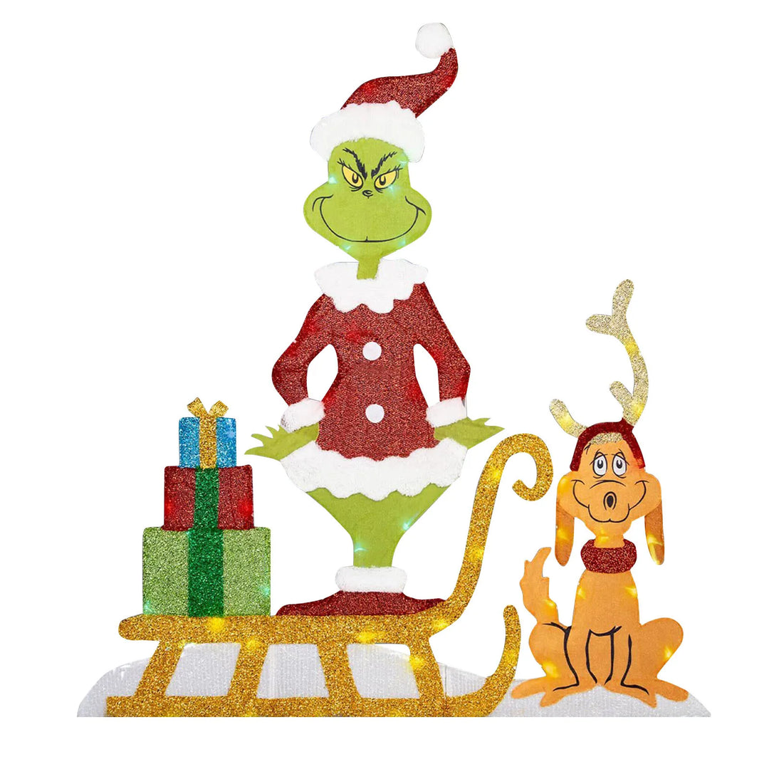 LED Grinch Christmas decoration, bringing festive cheer and light to your garden.