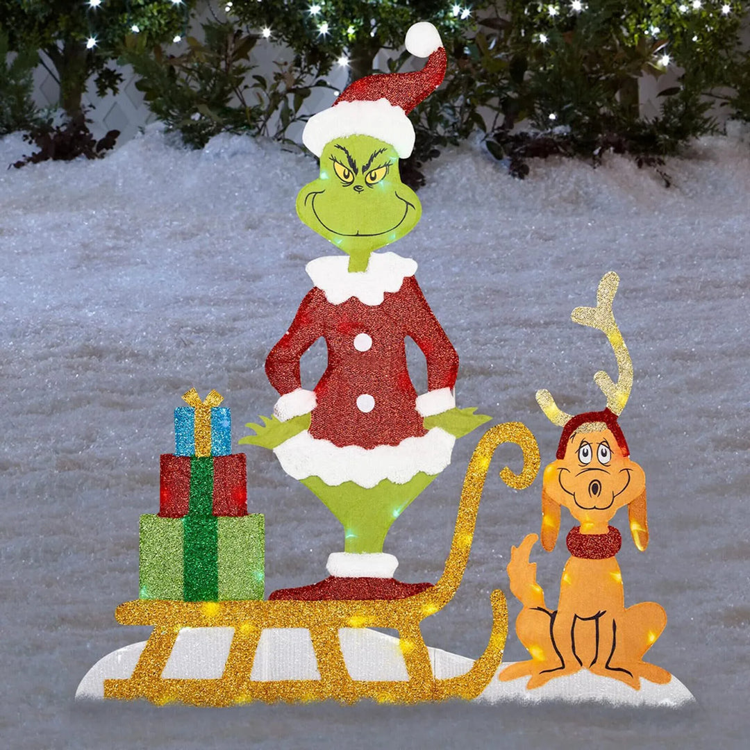Bright LED Grinch decoration, perfect for a cheerful Christmas garden and outdoor decor.