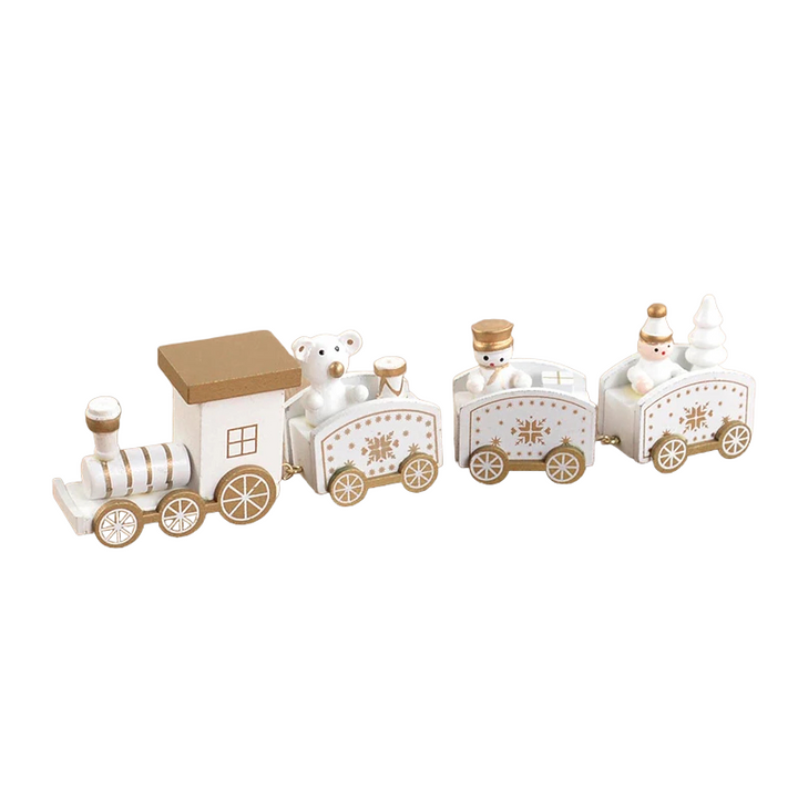 Handcrafted wooden Christmas train set for children, a charming holiday ornament and delightful toy for playtime.