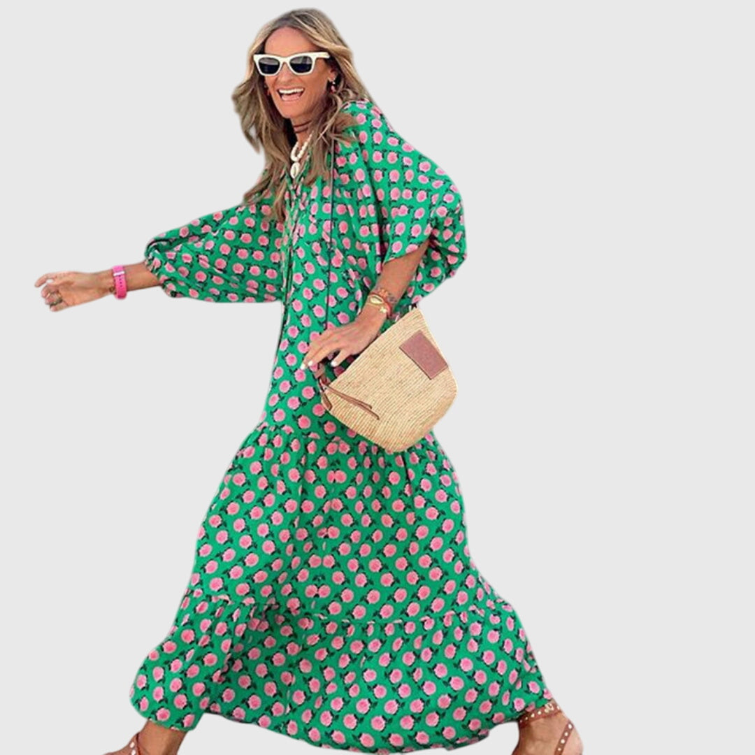 Elegant women's Bohemian flowy maxi dress, perfect for versatile summer style or resort wear.