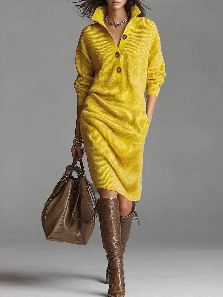 Elegant women's ribbed midi dress with stylish button-front. Perfect for casual wear or work, versatile spring/summer fashion.