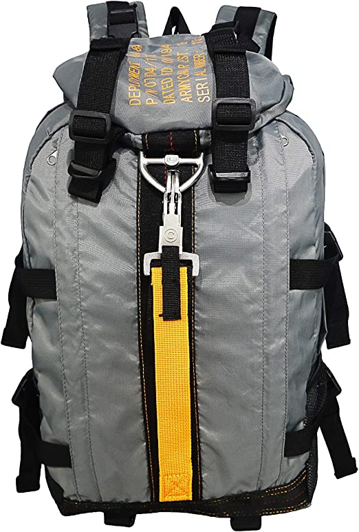 Unisex water-resistant tactical backpack in use on a trail, showcasing its durability for hiking & adventure.