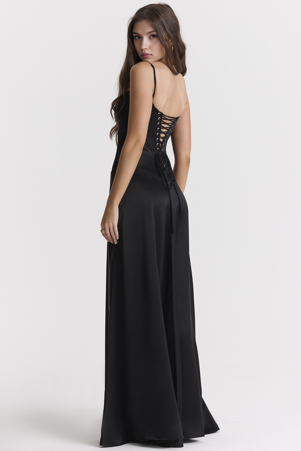 Elegant white sleeveless bustier maxi gown for women's formal events.