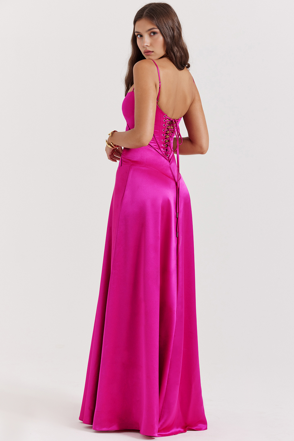 Classic black bustier maxi gown, perfect for formal evening wear.