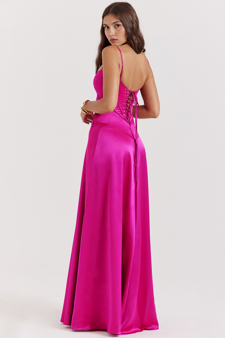 Classic black bustier maxi gown, perfect for formal evening wear.