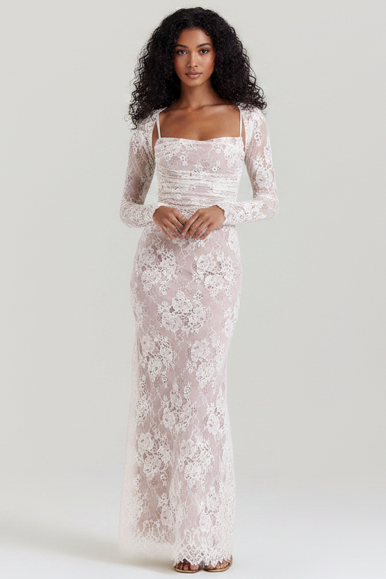 Stunning black lace maxi dress for women, with a chic corset back, perfect for evening wear.