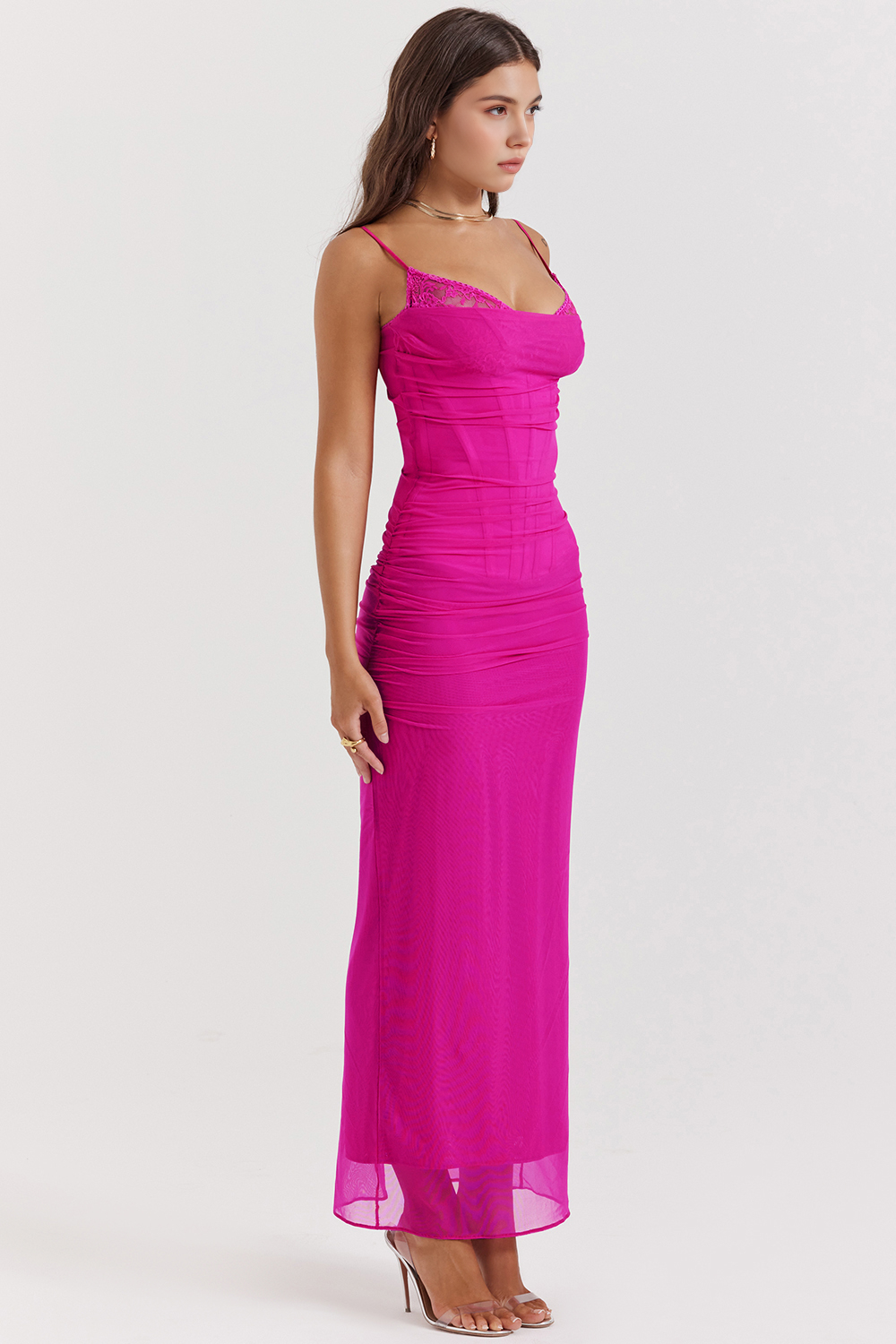 Alluring hot pink long gown, a chic women's party dress perfect for elegant formal events.