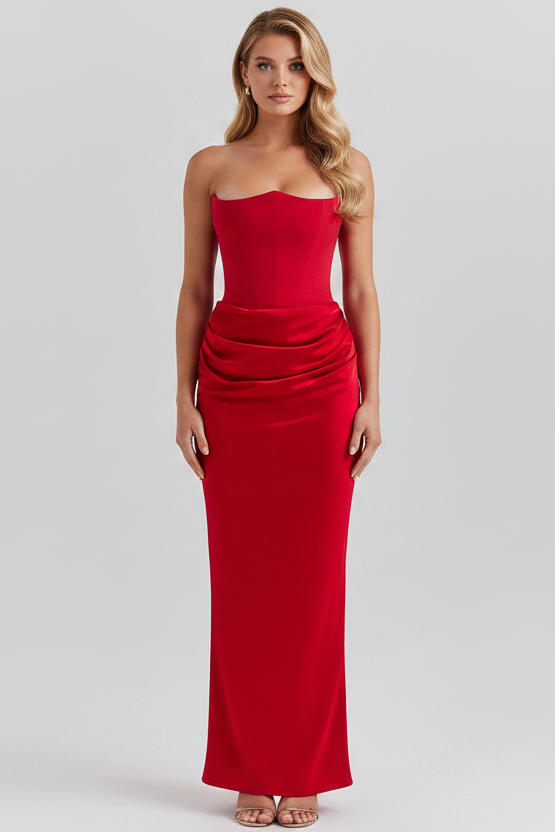 Elegant women's strapless evening dress, perfect for a wedding or formal party.