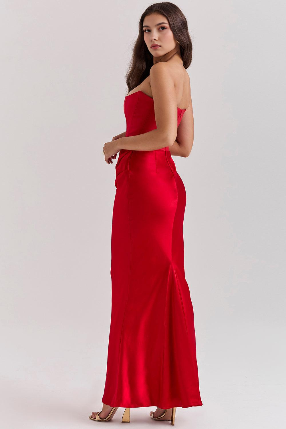 Women's strapless formal prom gown, a sophisticated and glamorous maxi dress.