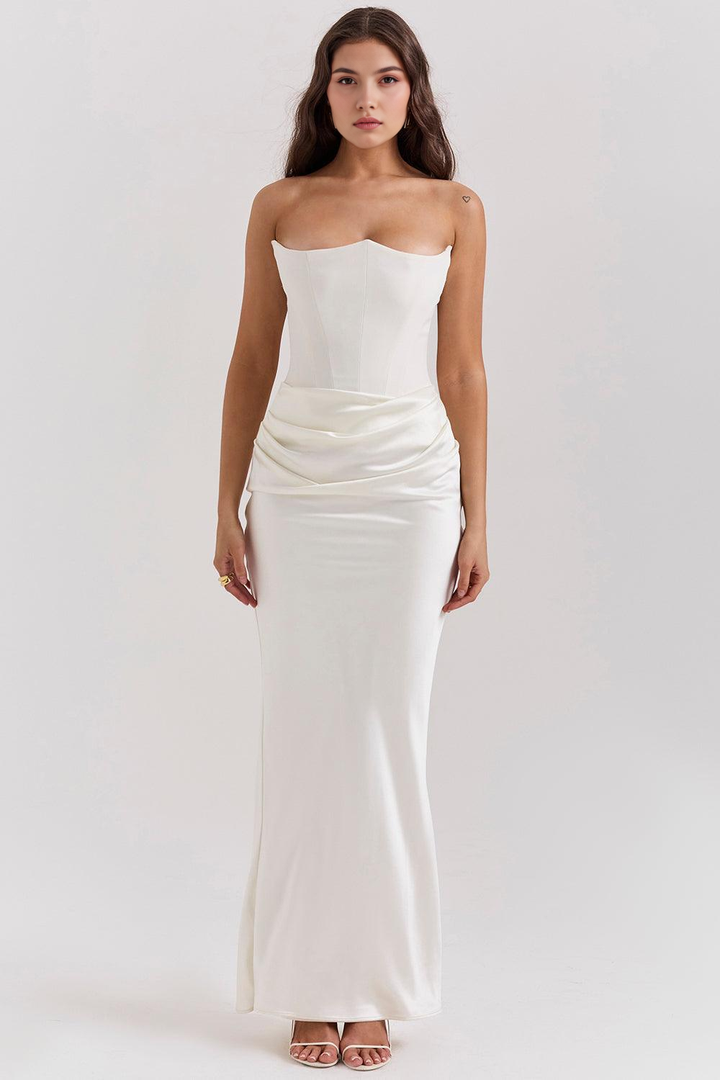 Women's formal strapless maxi dress, elegant and perfect for any formal event.