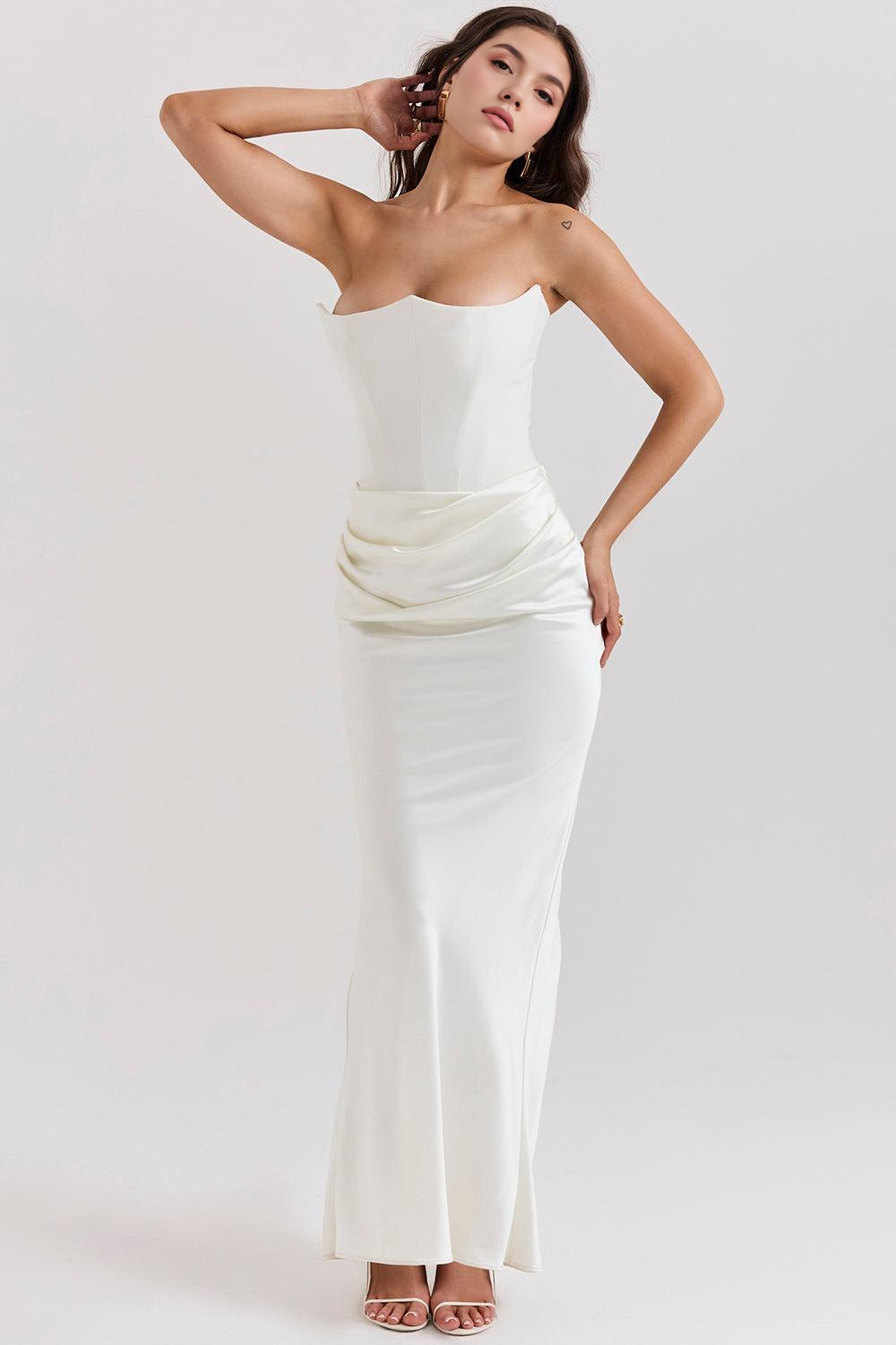 Glamorous women's formal strapless gown, perfect for black-tie events.