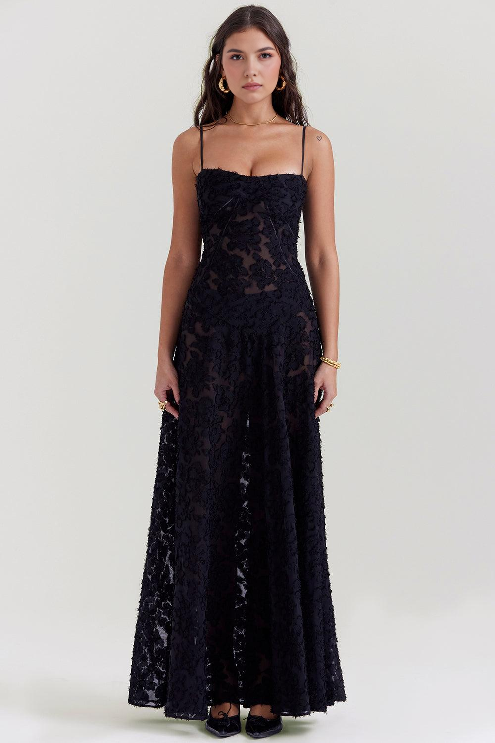 Elegant Serenity Bloom floral maxi dress, a perfect summer gown for women's formal parties.
