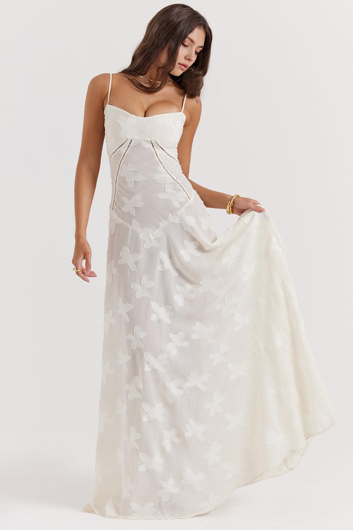 Women's elegant evening gown, a floral print maxi dress with stylish corset detailing.