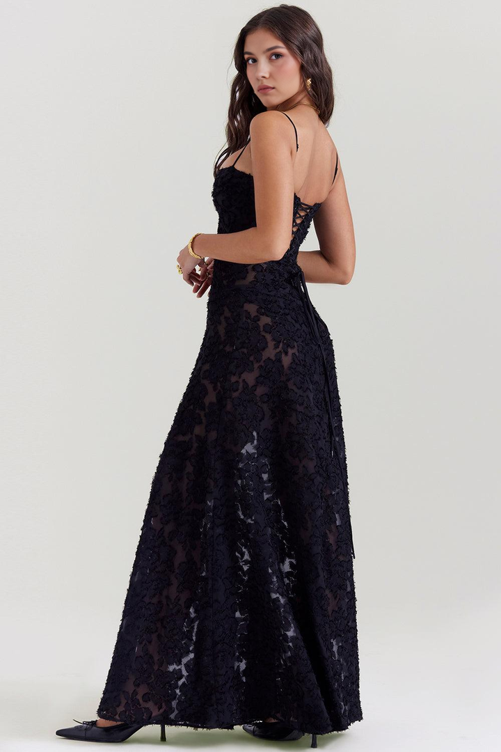 Serenity Bloom women's maxi dress, an elegant floral evening gown for special summer occasions.