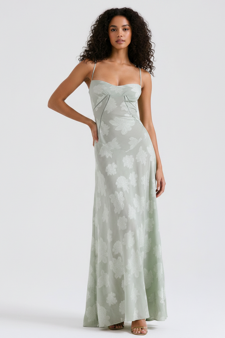 Elegant Serenity Bloom women's dress, a beautiful floral maxi gown for formal events.