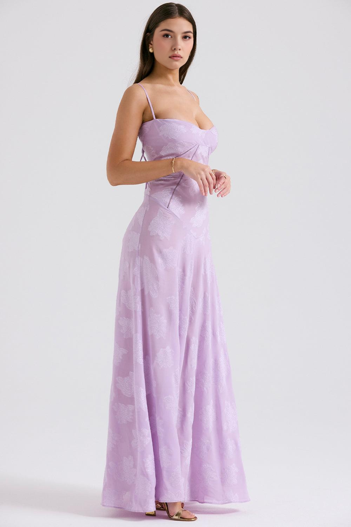 Long floral elegant dress for women, a corset style maxi gown perfect for formal events.