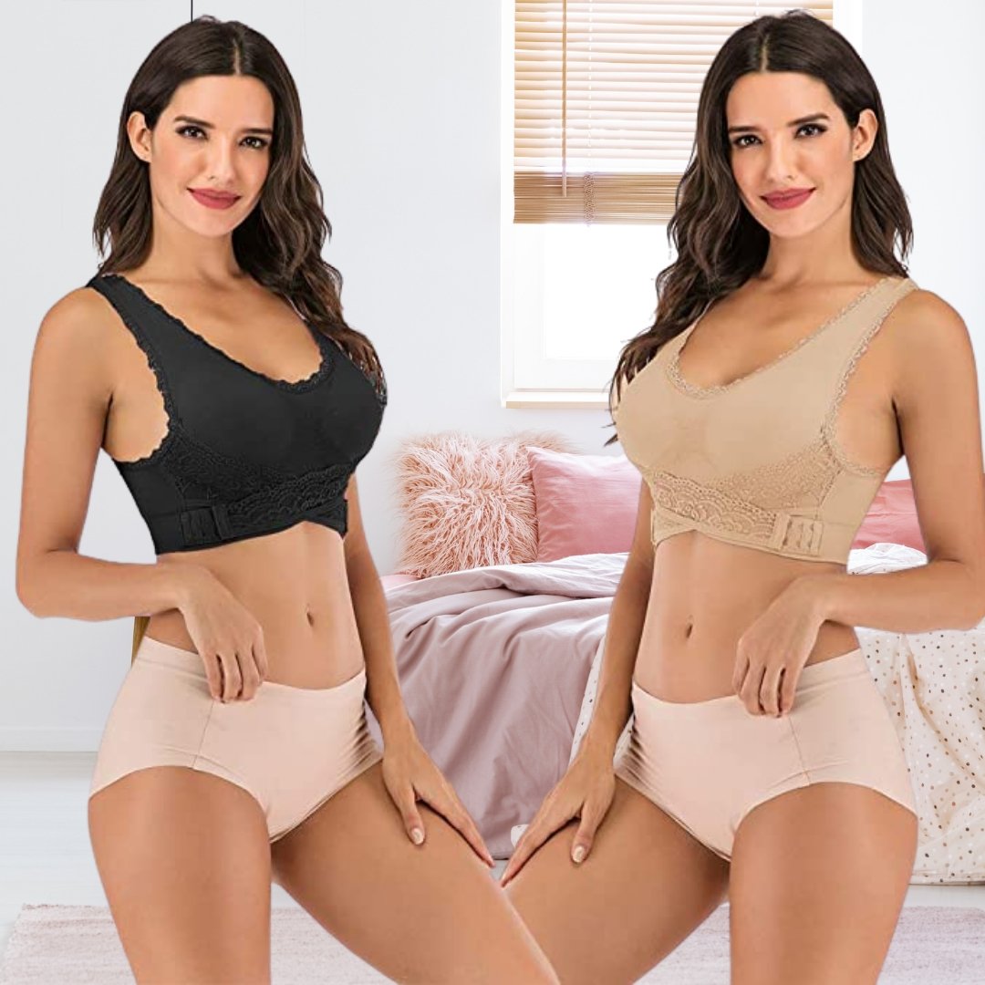 Elegant lace posture bra offering comfortable support & back pain relief for women.