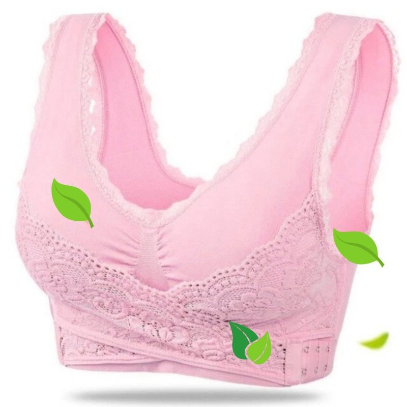 Women's comfortable posture correcting support bra, wireless with elegant lace details, for effective back pain relief.