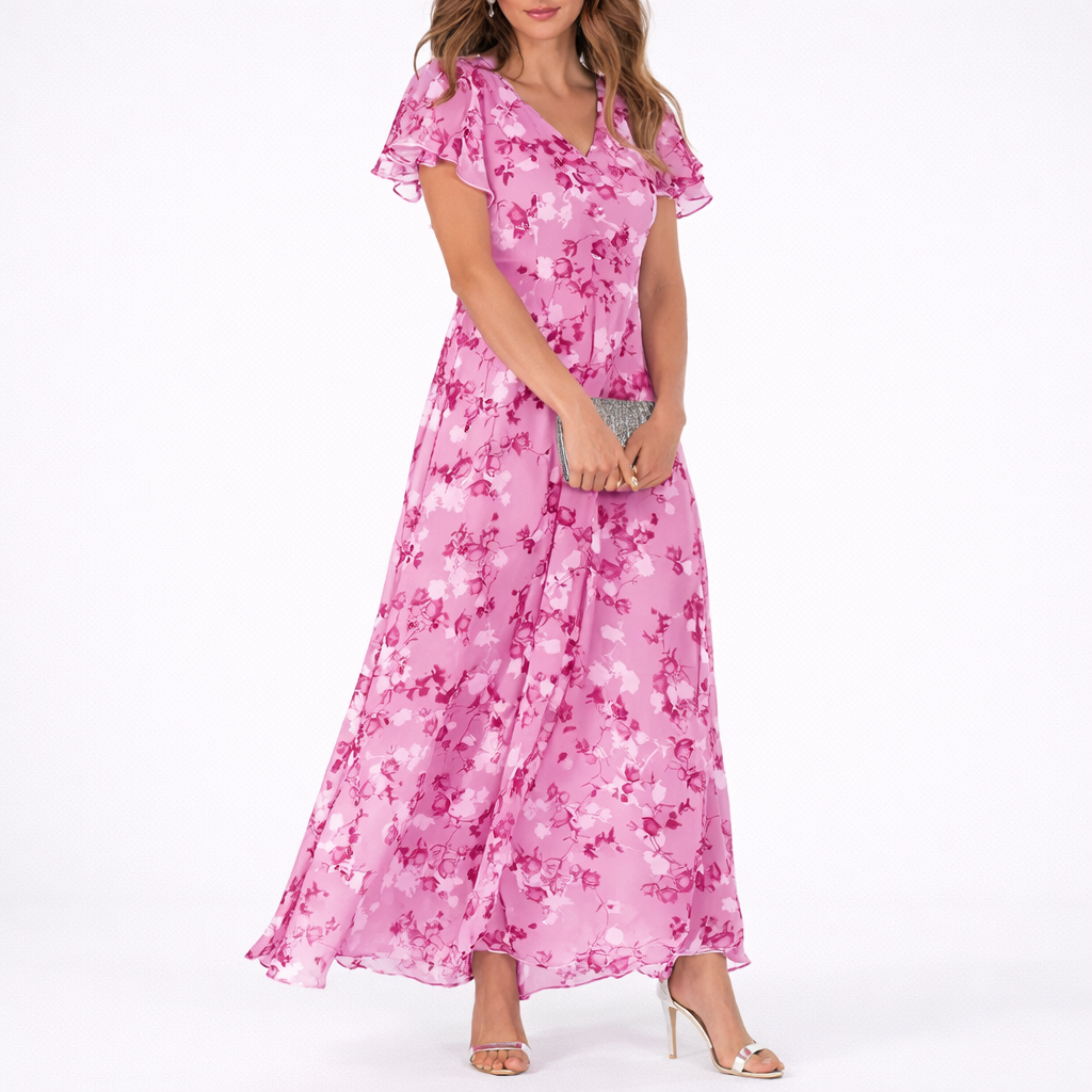 Beautiful floral print maxi dress. Women's elegant, flowy summer style perfect for vacation, casual or occasion wear.
