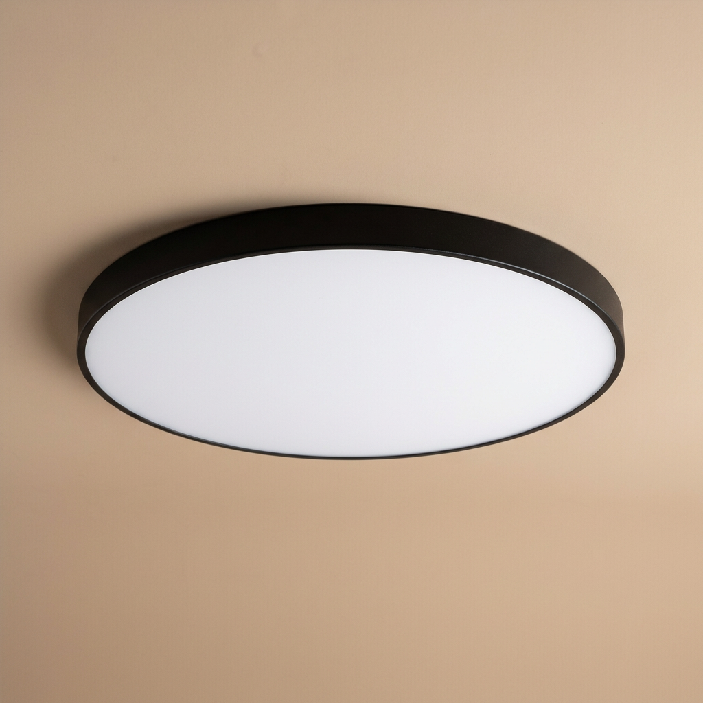 Contemporary round LED ceiling light with gold trim, slim design for a minimalist home.