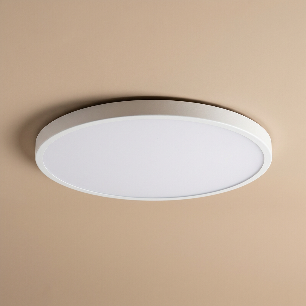 Slim round LED ceiling light, elegant gold trim, modern ambient lighting, energy efficient.