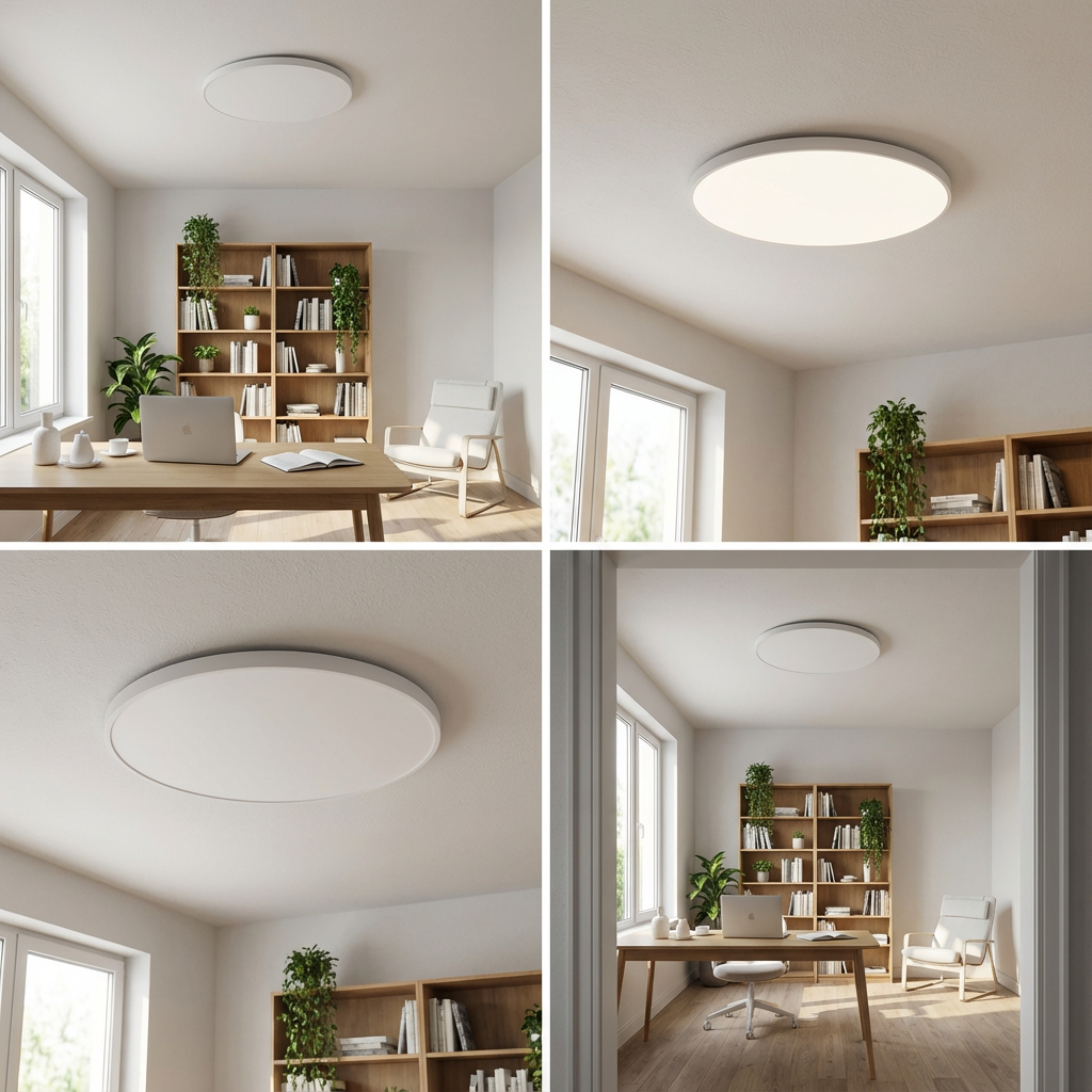 Elegant round LED ceiling light with gold trim, a slim, modern home decor statement.