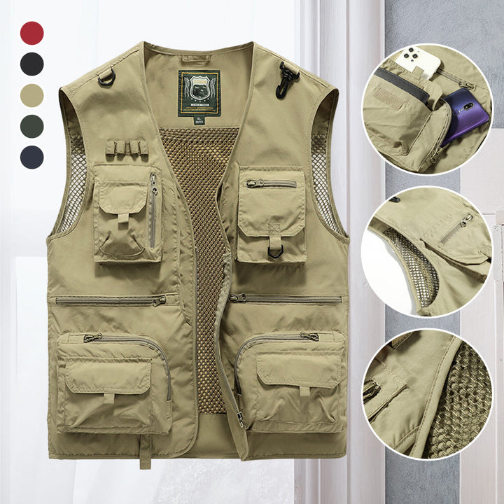 Breathable men's summer vest with multiple pockets, ideal for fishing & travel.