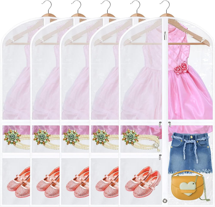 Foldable garment bags for dancewear storage & travel. 5-pack with zipped pockets keeps costumes organized & protected.
