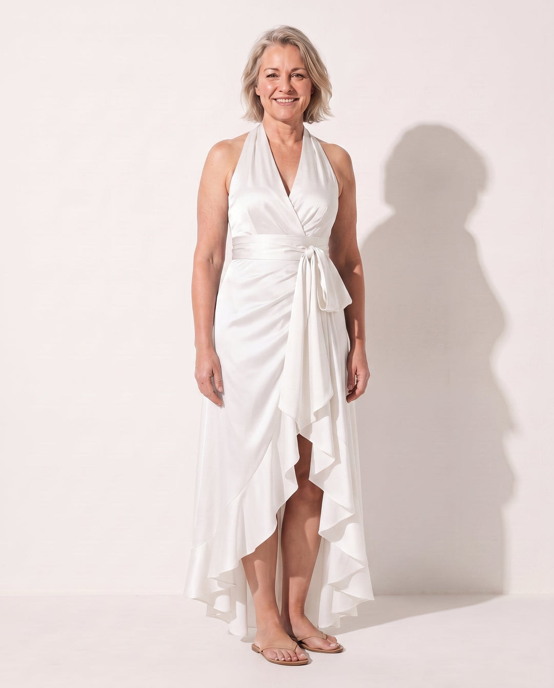 Women's formal halter maxi dress, featuring a gorgeous ruffle hem for an elegant party look.