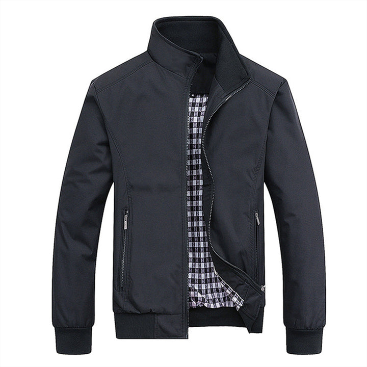 Blue men's classic bomber jacket with zip front, ideal for stylish layering and casual outerwear in men's fashion.