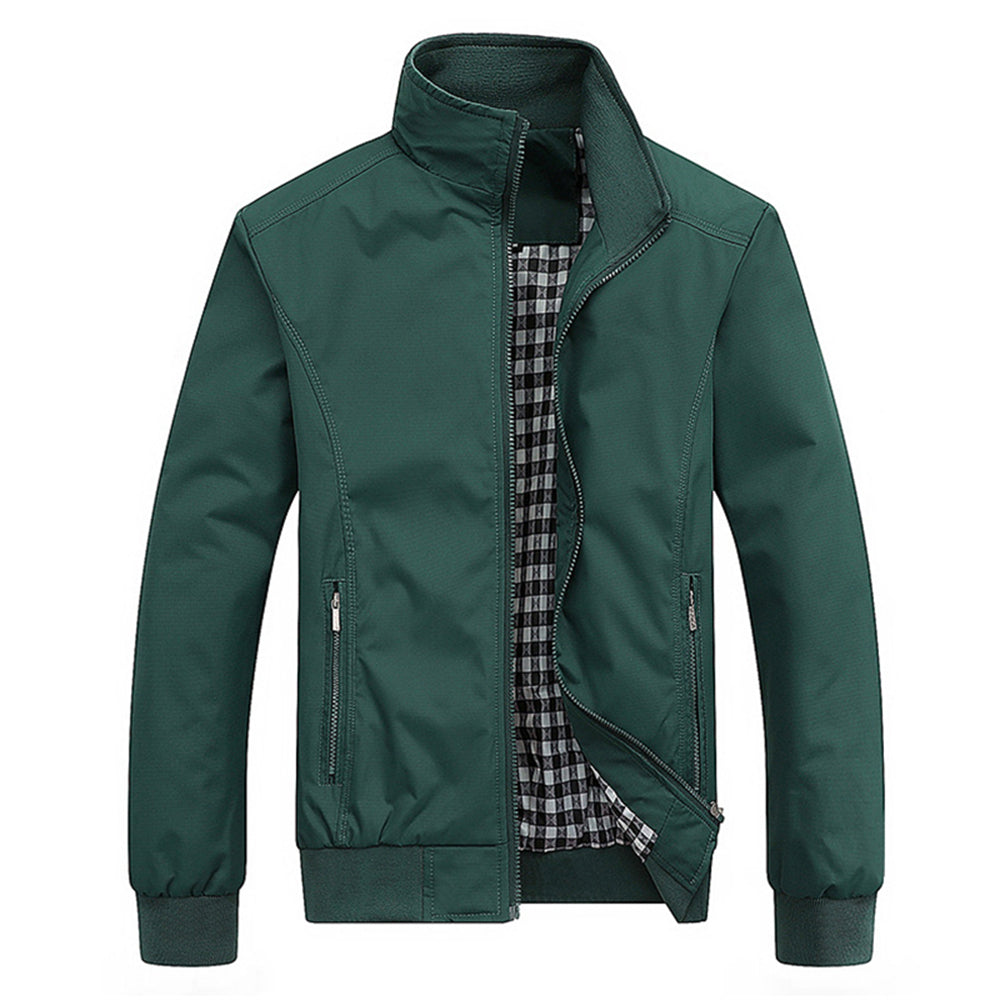 Stylish men's green classic bomber jacket, a versatile zip front piece perfect for casual outerwear and fashion.