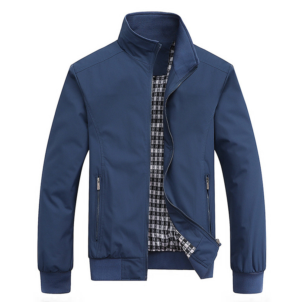 Versatile men's classic bomber jacket, a stylish zip front design perfect for casual outerwear and layering.