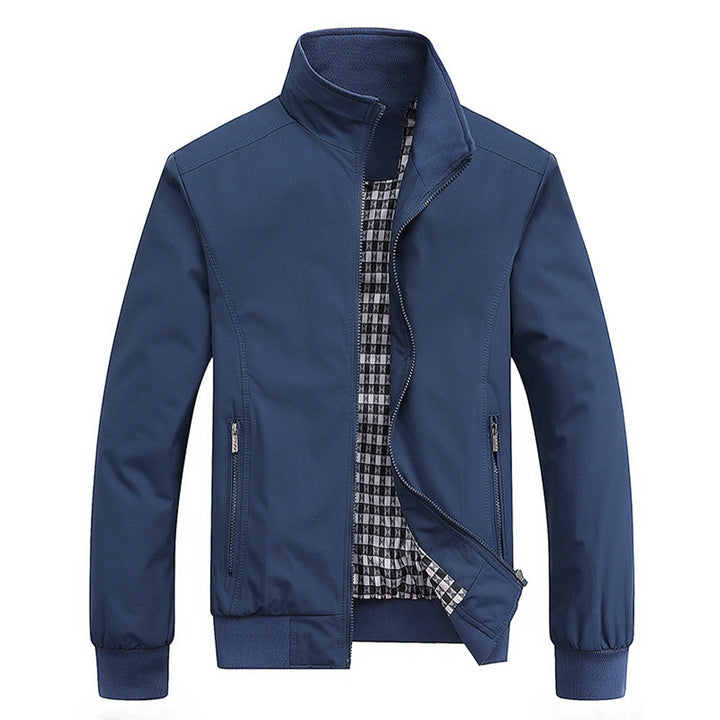 Versatile men's classic bomber jacket, a stylish zip front design perfect for casual outerwear and layering.