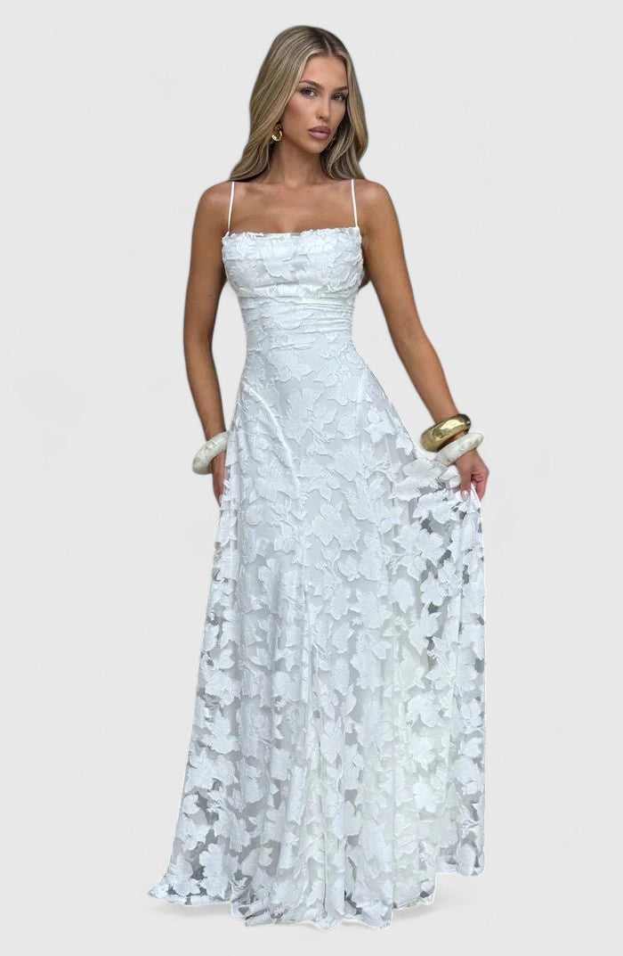 Women's elegant maxi dress, flowy design with a stunning open back. Ideal for evening & parties.